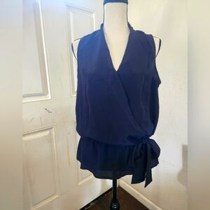 Elegant Navy Sleeveless Wrap Top